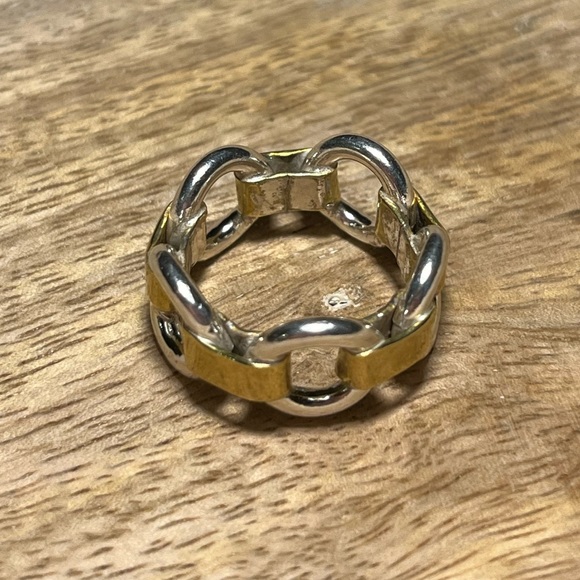 Chain Link 925 Sterling Silver & Gold Vermeil Ring - Picture 5 of 11